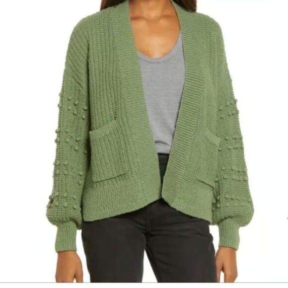 Madewell Bobble Green 100% Cotton Chuncky Knit Open Cardigan Sweater size XS - Picture 1 of 7